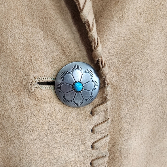 RALPH LAUREN Suede Western Boho Jacket Turquoise Silver Button Whipstitch Size M - Picture 4 of 9